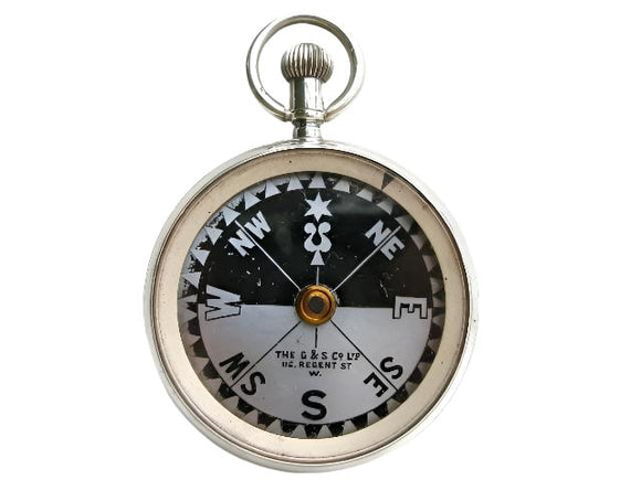 19th C. Edwardian Sterling Silver Pocket Compass By Francis Barker & Son