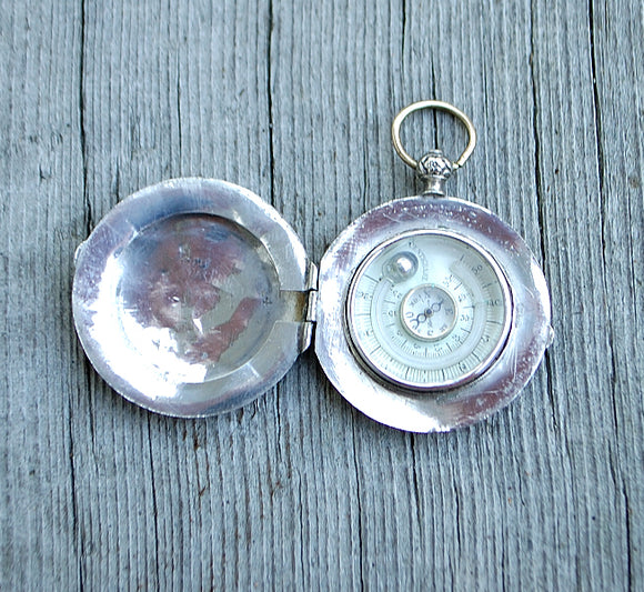 19th C. French Silver Thermometer & Compass