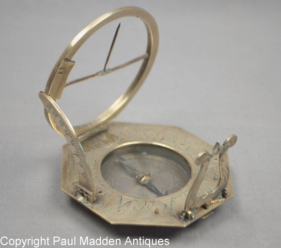 Early 19th C. Brass Ausburg Equinoctial Compass Sundial by Johan Schrettegger