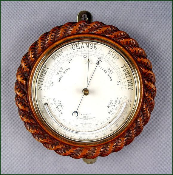 Oak Rope Carved English Aneroid Barometer