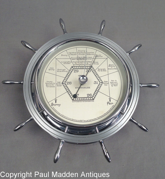 Vintage 1927 Taylor Chrome Ship's Wheel Stormoguide Aneroid Barometer