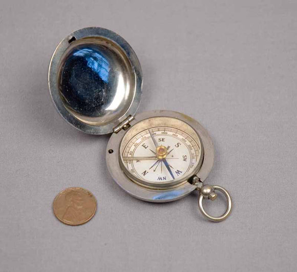 Vintage Nickel Plated Brass Pocket Compass